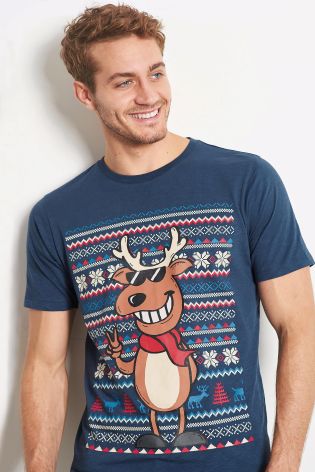 Navy Reindeer Christmas T-Shirt